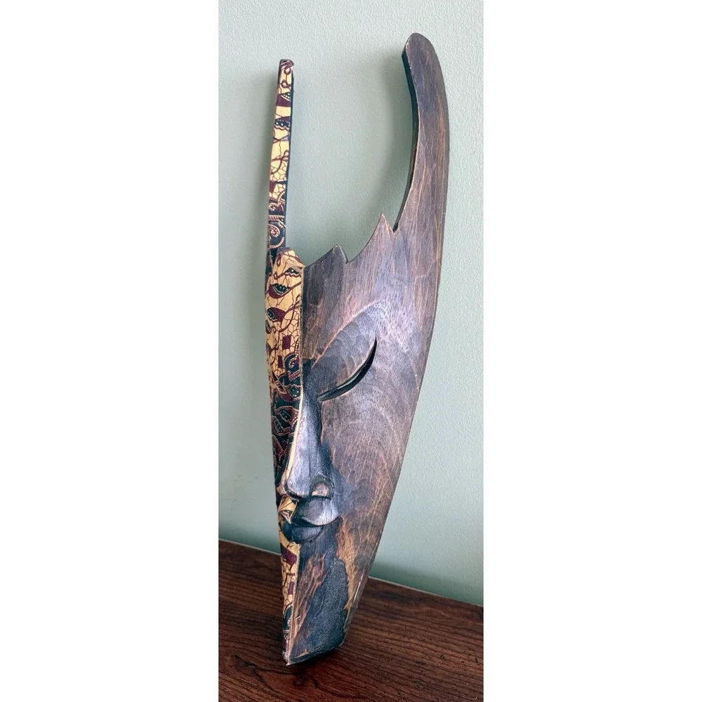 Bali Ethnic Tribal Wood Hand Carved & Fabric Mask Wall Decor Decoration